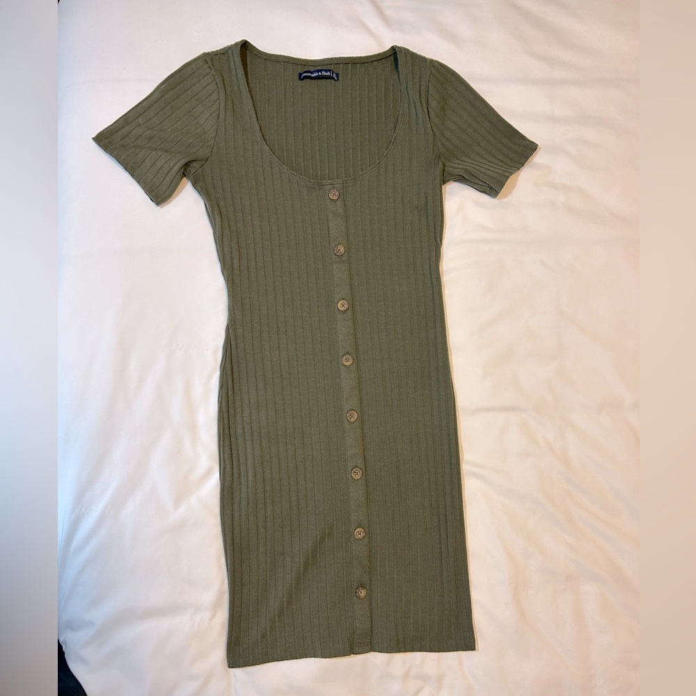 Abercrombie & Fitch Olive Ribbed Bodycon Mini Dress